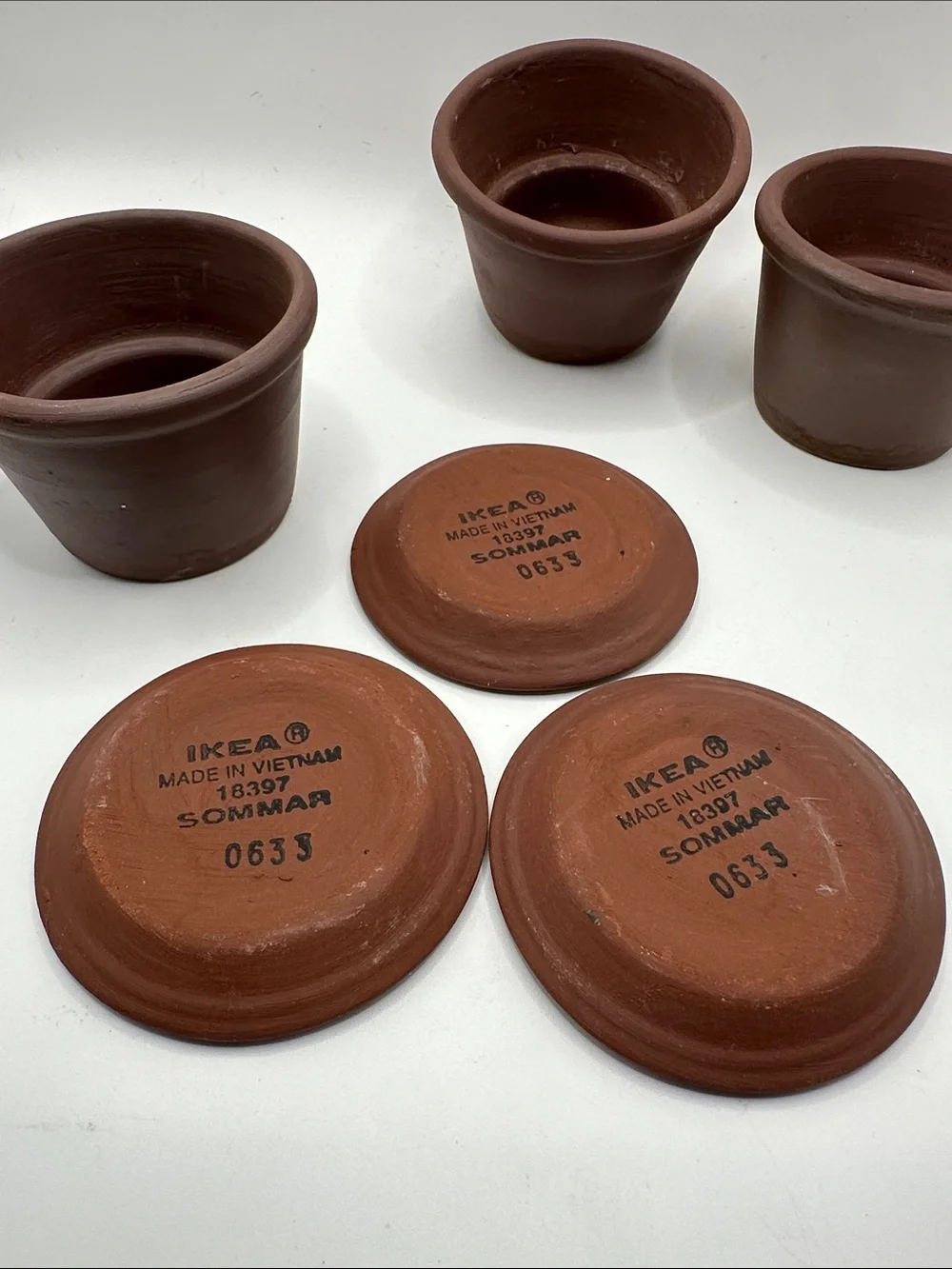 IKEA Terracotta Brown Plant Pots with Saucers - Set of 3